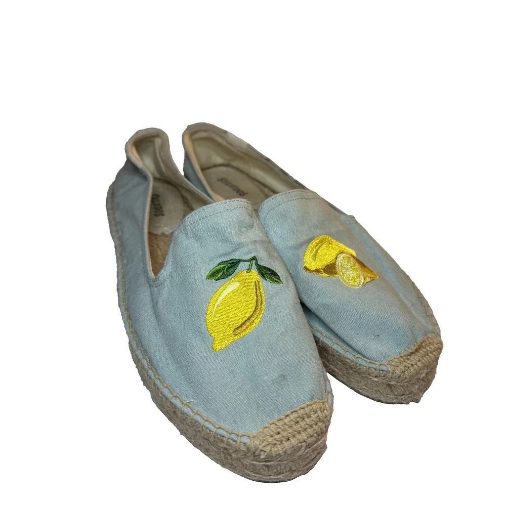 Soludos Espadrille Women's US 10 Lemon Embroidered Organic Cotton Shoes Dopamine